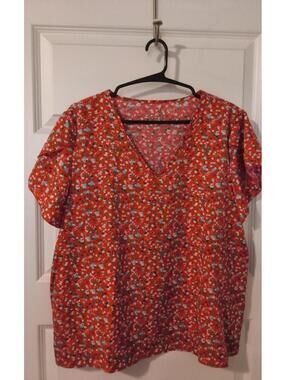 Floral Print V-Neck Short Sleeve Blouse